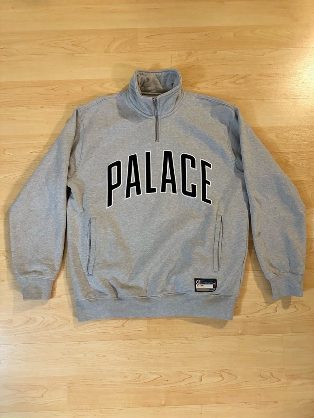 PALACE Light Grey Half-Zip Sweatshirt with Black Logo